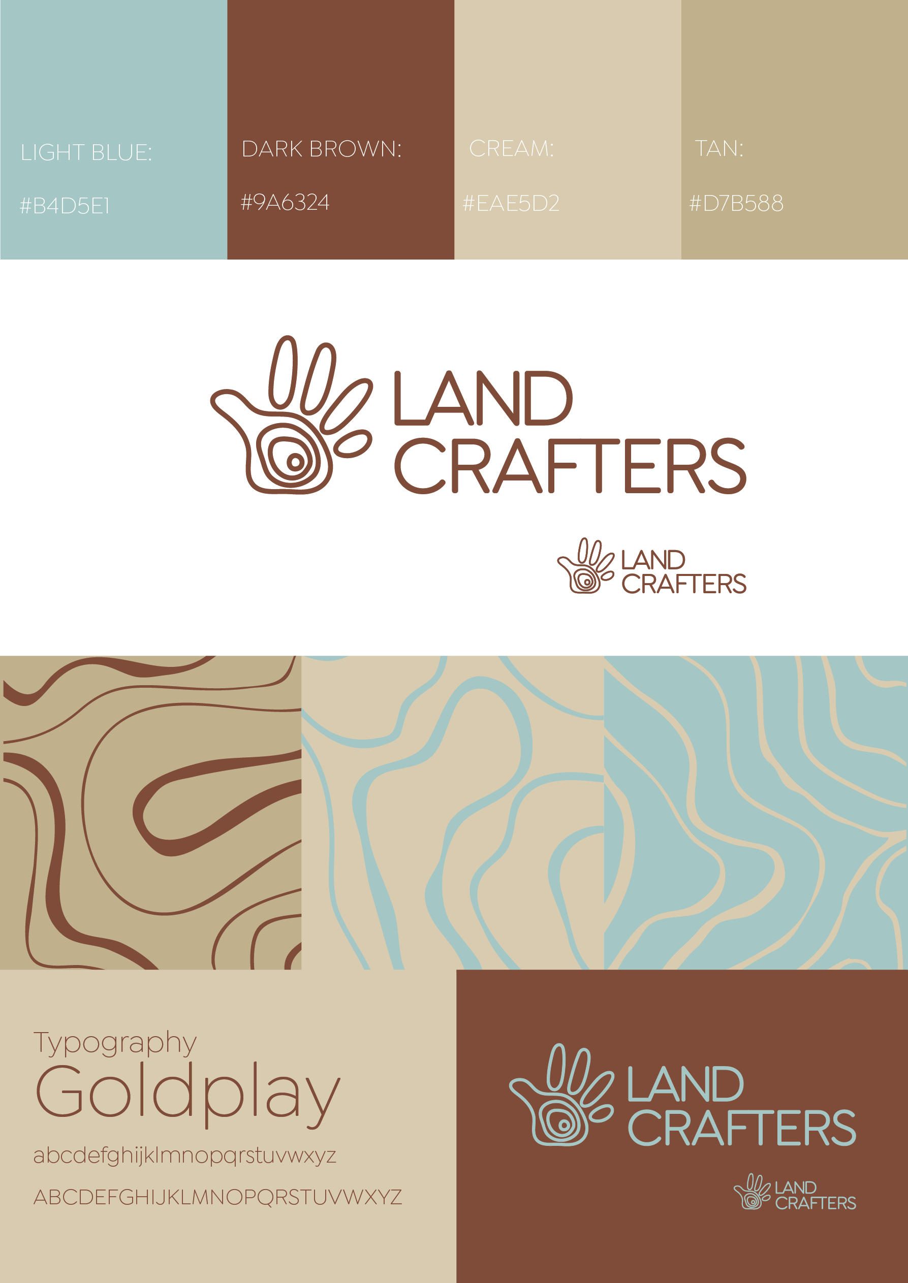 Paleta de colores y variaciones del logo de Landcrafters