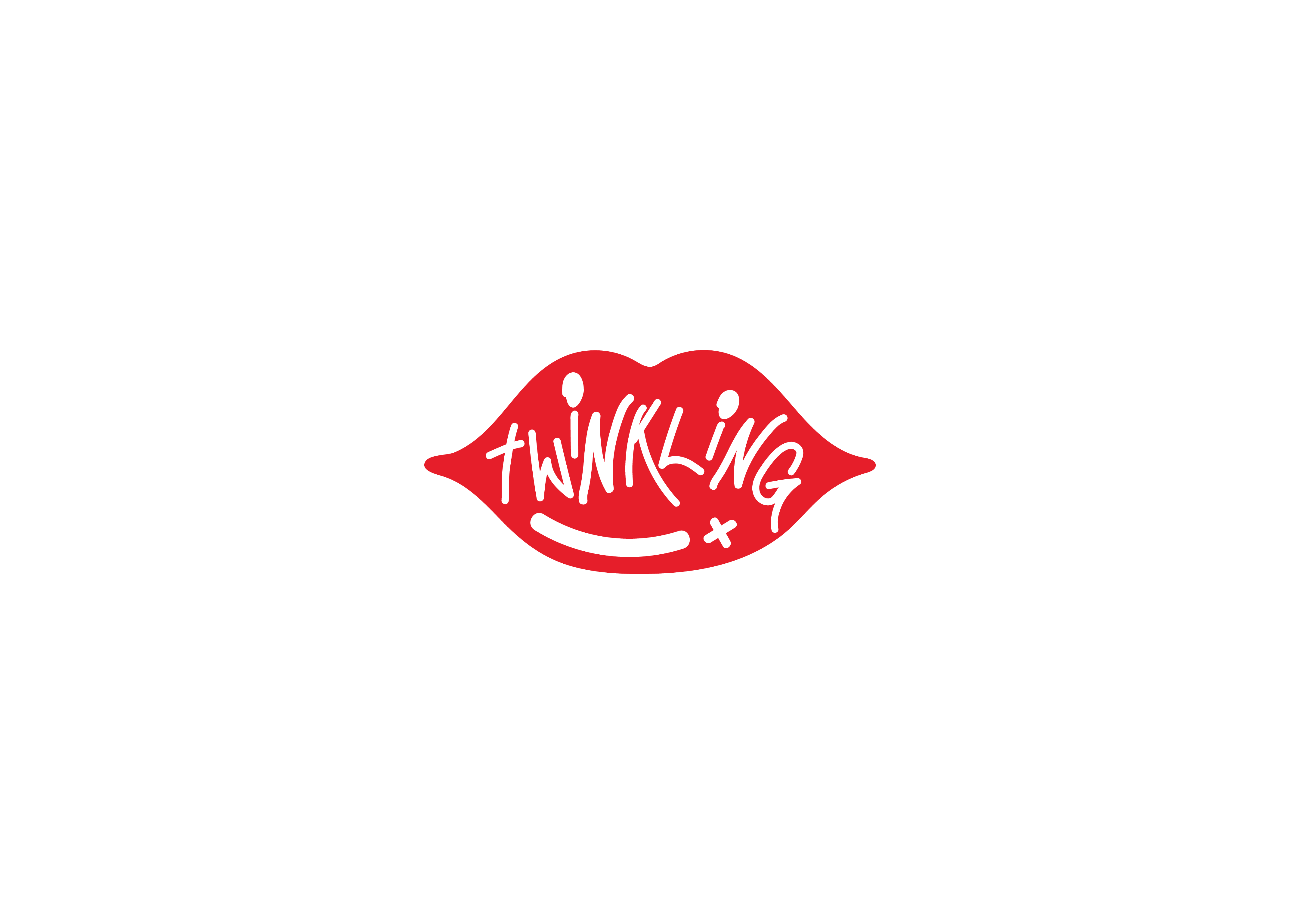 Logotype for a makeup brand, featuring a lip shape with 'Twinkling' written inside in white, conveying a youthful and playful vibe.
