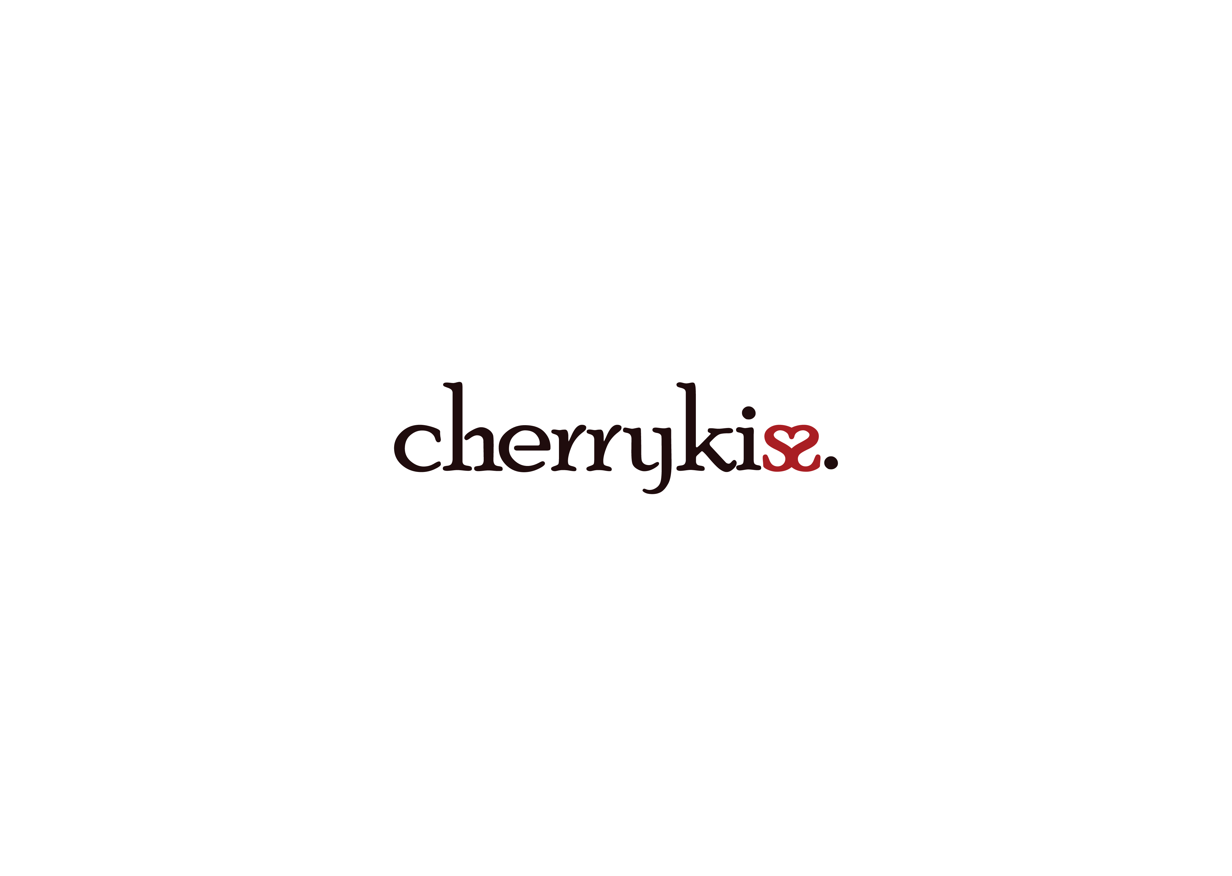 Logotype for a brand conveying elegance and sensual themes, with a heart-shaped typographic design in the 'Cherrykiss' logo.